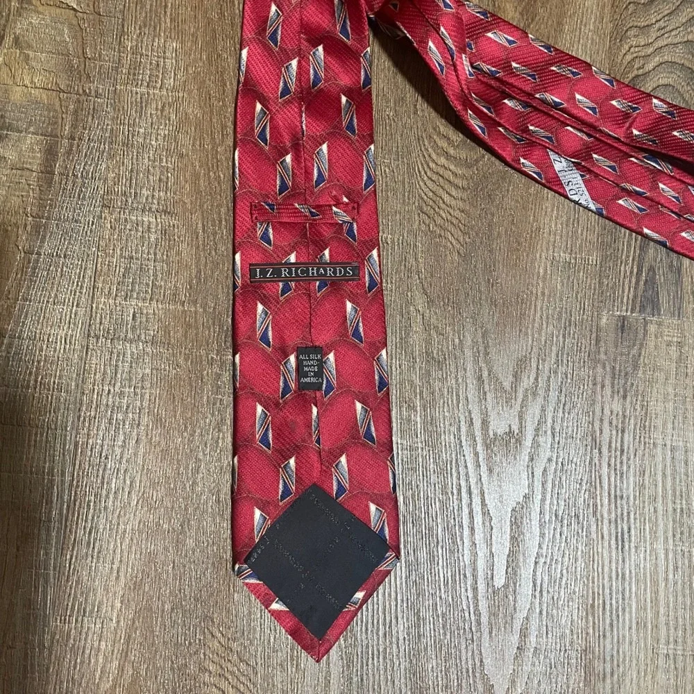 J.Z. Richards Red Silk Geometric Necktie‎ Men's Traditional Clothing